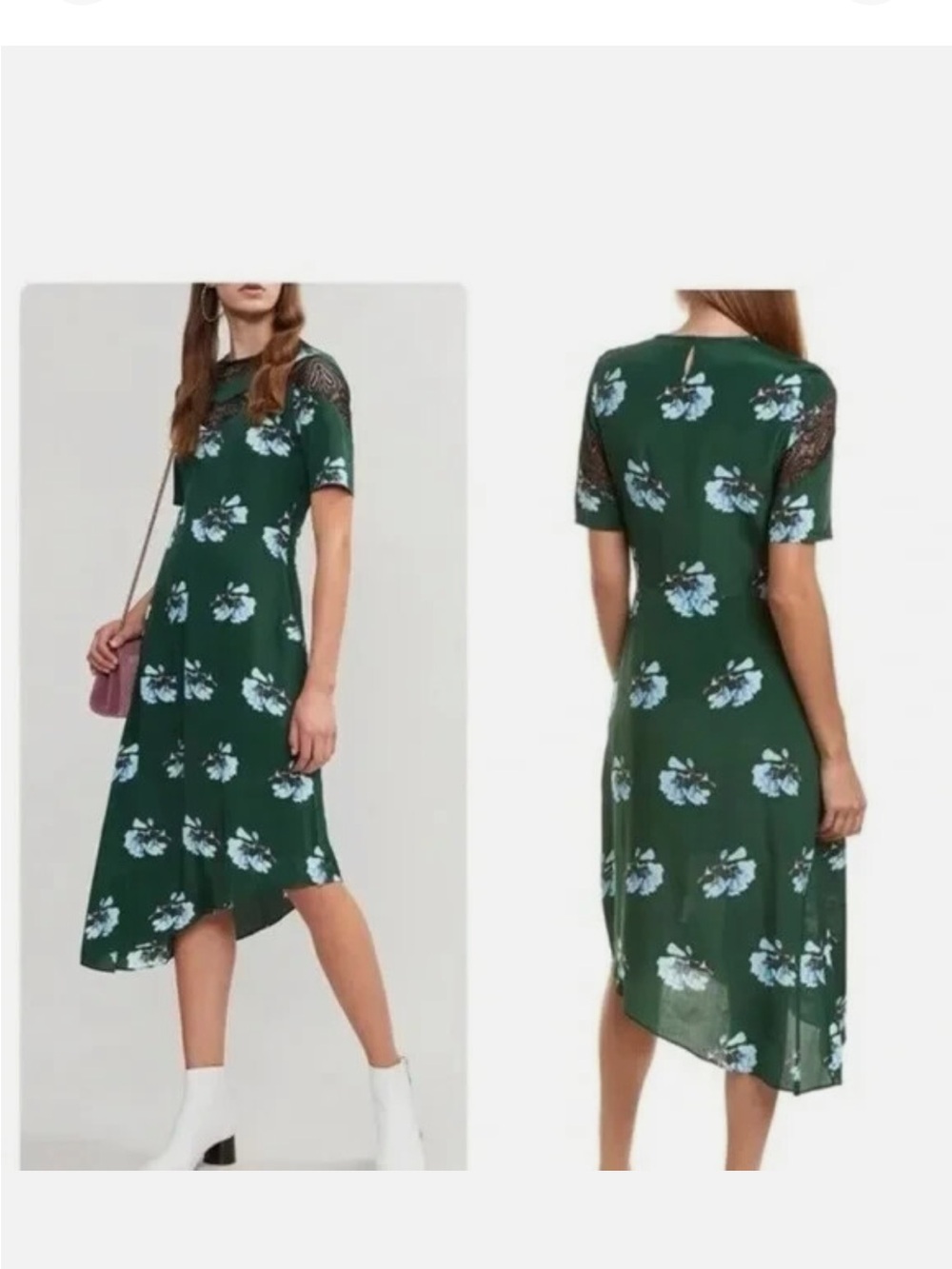 Maje Green Floral Silk-Blend Dress
